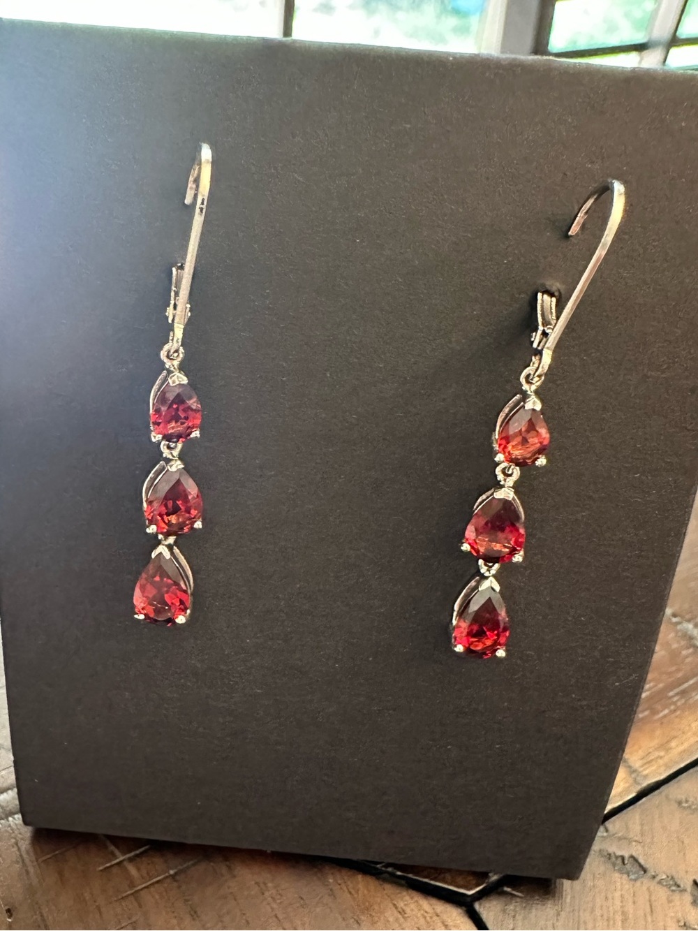 Rhodium over 925 SS VERMILLIO GARNET Lever back earrings